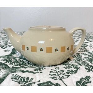 Liz Claiborne "Delights to a Tea" Porcelain Teapot with Lid Vintage Tan Art Deco